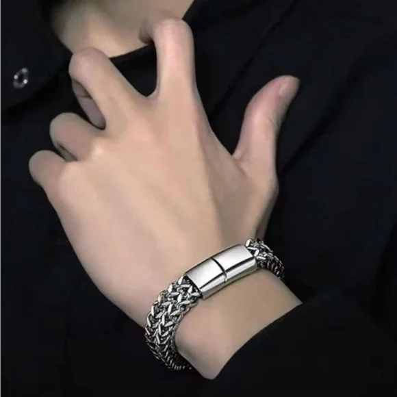 Men sterling silver double chain bracelet New - Picture 3 of 4